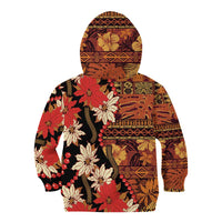 Hawaii Christmas Poinsettia Lei Kid Hoodie Tapa Pattern - Polynesian Pride