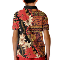 Hawaii Christmas Poinsettia Lei Kid Polo Shirt Tapa Pattern - Polynesian Pride
