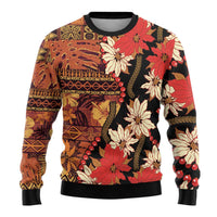 Hawaii Christmas Poinsettia Lei Ugly Christmas Sweater Tapa Pattern - Polynesian Pride