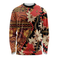 Hawaii Christmas Poinsettia Lei Long Sleeve Shirt Tapa Pattern - Polynesian Pride