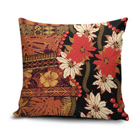Hawaii Christmas Poinsettia Lei Pillow Cover Tapa Pattern - Polynesian Pride