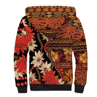 Hawaii Christmas Poinsettia Lei Sherpa Hoodie Tapa Pattern - Polynesian Pride