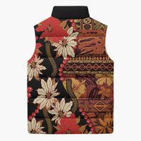 Hawaii Christmas Poinsettia Lei Sleeveless Puffer Jacket Tapa Pattern - Polynesian Pride