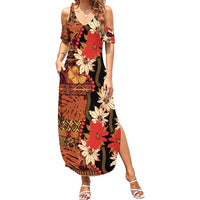 Hawaii Christmas Poinsettia Lei Summer Maxi Dress Tapa Pattern - Polynesian Pride