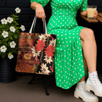 Hawaii Christmas Poinsettia Lei Tote Bag Tapa Pattern - Polynesian Pride