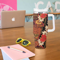 Hawaii Christmas Poinsettia Lei Tumbler With Handle Tapa Pattern - Polynesian Pride