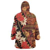 Hawaii Christmas Poinsettia Lei Wearable Blanket Hoodie Tapa Pattern - Polynesian Pride