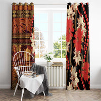 Hawaii Christmas Poinsettia Lei Window Curtain Tapa Pattern - Polynesian Pride