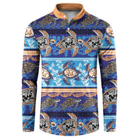 Hawaii Turtles Pattern Special Blue Button Sweatshirt - Polynesian Pride