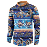 Hawaii Turtles Pattern Special Blue Button Sweatshirt - Polynesian Pride