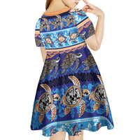 Hawaii Turtles Pattern Special Blue Kid Short Sleeve Dress - Polynesian Pride