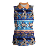 Hawaii Turtles Pattern Special Blue Women Sleeveless Polo Shirt - Polynesian Pride