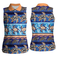 Hawaii Turtles Pattern Special Blue Women Sleeveless Polo Shirt - Polynesian Pride