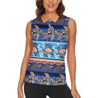 Hawaii Turtles Pattern Special Blue Women Sleeveless Polo Shirt - Polynesian Pride