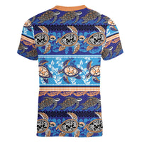 Hawaii Turtles Pattern Special Blue Women V-Neck T-Shirt - Polynesian Pride