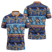Hawaii Turtles Pattern Special Blue Zipper Polo Shirt - Polynesian Pride