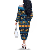 Hawaii Turtles Starfish Unique Pattern Family Matching Off The Shoulder Long Sleeve Dress and Hawaiian Shirt - Polynesian Pride