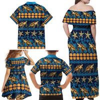 Hawaii Turtles Starfish Unique Pattern Family Matching Off Shoulder Maxi Dress and Hawaiian Shirt - Polynesian Pride