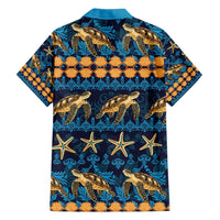 Hawaii Turtles Starfish Unique Pattern Family Matching Off Shoulder Short Dress and Hawaiian Shirt - Polynesian Pride