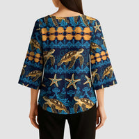 Hawaii Turtles Starfish Unique Pattern Kimono Sleeve Blouse - Polynesian Pride