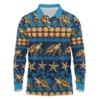 Hawaii Turtles Starfish Unique Pattern Long Sleeve Polo Shirt - Polynesian Pride