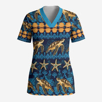 Hawaii Turtles Starfish Unique Pattern Scrub Top - Polynesian Pride