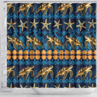 Hawaii Turtles Starfish Unique Pattern Shower Curtain - Polynesian Pride