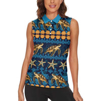 Hawaii Turtles Starfish Unique Pattern Women Sleeveless Polo Shirt - Polynesian Pride
