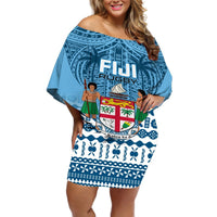 Fiji Rugby Off Shoulder Short Dress Fijian Go 2023 World Cup LT01 Women Blue - Polynesian Pride