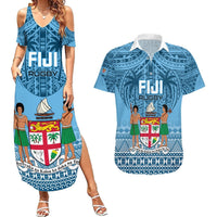 Custom Fiji Rugby Couples Matching Summer Maxi Dress and Hawaiian Shirt Fijian Go 2023 World Cup LT01 Blue - Polynesian Pride