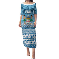 Custom Fiji Rugby Puletasi Fijian Go 2023 World Cup LT01 Long Dress Blue - Polynesian Pride
