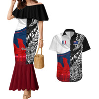 Custom New Zealand And France Rugby Couples Matching Mermaid Dress and Hawaiian Shirt XV de France Kiwi Silver Fern 2023 World Cup LT01 Black - Polynesian Pride