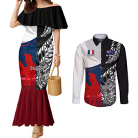 Custom New Zealand And France Rugby Couples Matching Mermaid Dress and Long Sleeve Button Shirts XV de France Kiwi Silver Fern 2023 World Cup LT01 Black - Polynesian Pride