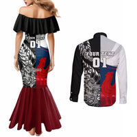 Custom New Zealand And France Rugby Couples Matching Mermaid Dress and Long Sleeve Button Shirts XV de France Kiwi Silver Fern 2023 World Cup LT01 - Polynesian Pride