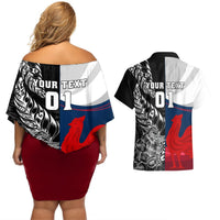 Custom New Zealand And France Rugby Couples Matching Off Shoulder Short Dress and Hawaiian Shirt XV de France Kiwi Silver Fern 2023 World Cup LT01 - Polynesian Pride