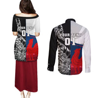 Custom New Zealand And France Rugby Couples Matching Puletasi Dress and Long Sleeve Button Shirts XV de France Kiwi Silver Fern 2023 World Cup LT01 - Polynesian Pride