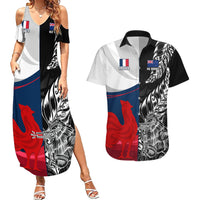 Custom New Zealand And France Rugby Couples Matching Summer Maxi Dress and Hawaiian Shirt XV de France Kiwi Silver Fern 2023 World Cup LT01 Black - Polynesian Pride
