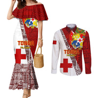 Tonga Rugby Couples Matching Mermaid Dress and Long Sleeve Button Shirts Tongan Go 2023 World Cup LT01 Red - Polynesian Pride