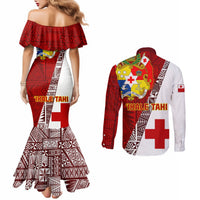 Tonga Rugby Couples Matching Mermaid Dress and Long Sleeve Button Shirts Tongan Go 2023 World Cup LT01 - Polynesian Pride