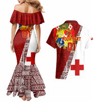 Custom Tonga Rugby Couples Matching Mermaid Dress and Hawaiian Shirt Tongan Go 2023 World Cup LT01 - Polynesian Pride