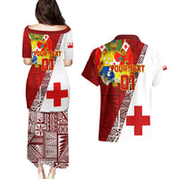 Custom Tonga Rugby Couples Matching Puletasi Dress and Hawaiian Shirt Tongan Go 2023 World Cup LT01 - Polynesian Pride