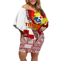 Custom Tonga Rugby Off Shoulder Short Dress Tongan Go 2023 World Cup LT01 Women Red - Polynesian Pride