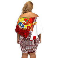 Custom Tonga Rugby Off Shoulder Short Dress Tongan Go 2023 World Cup LT01 - Polynesian Pride