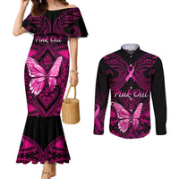 Personalised Pink Out Couples Matching Mermaid Dress and Long Sleeve Button Shirts Breast Cancer Awareness Polynesian Pattern Black Version LT01 Black - Polynesian Pride