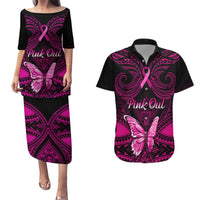 Personalised Pink Out Couples Matching Puletasi Dress and Hawaiian Shirt Breast Cancer Awareness Polynesian Pattern Black Version LT01 Black - Polynesian Pride