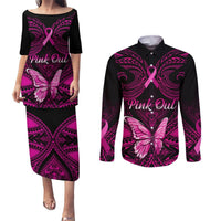 Personalised Pink Out Couples Matching Puletasi Dress and Long Sleeve Button Shirts Breast Cancer Awareness Polynesian Pattern Black Version LT01 Black - Polynesian Pride