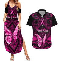 Personalised Pink Out Couples Matching Summer Maxi Dress and Hawaiian Shirt Breast Cancer Awareness Polynesian Pattern Black Version LT01 Black - Polynesian Pride