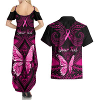 Personalised Pink Out Couples Matching Summer Maxi Dress and Hawaiian Shirt Breast Cancer Awareness Polynesian Pattern Black Version LT01 - Polynesian Pride