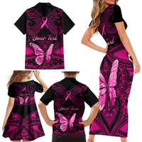 personalised-pink-out-family-matching-short-sleeve-bodycon-dress-and-hawaiian-shirt-breast-cancer-awareness-polynesian-pattern-black-version
