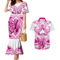 Personalised Pink Out Couples Matching Mermaid Dress and Hawaiian Shirt Breast Cancer Awareness Polynesian Pattern White Version LT01 White - Polynesian Pride